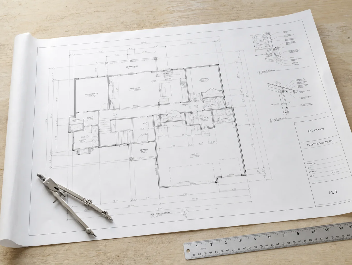 Architectural blueprints showing structural layout for team project